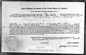 United States of America Pillow Collection: Letter of marque issued by President James Madison for the privateer ship Abaellino of Boston