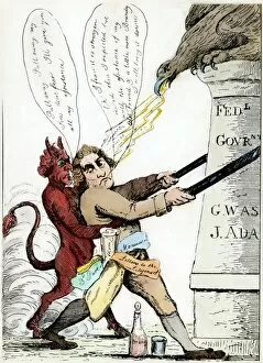 Handcolored Canvas Print Collection: MAD TOM IN A RAGE, 1801. A Federalist cartoon etching of 1801 attacking the administration