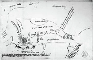 Milford Haven Cushion Collection: Map drawn by Thomas Jefferson of Milford Haven on Chesapeake Bay and vicinity