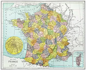 France Photographic Print Collection: MAP OF FRANCE, c1900. With inset detail of Paris and surrounding area