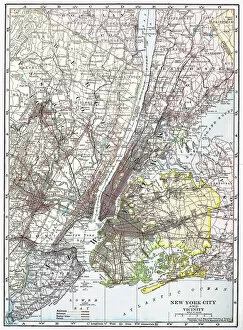 Jersey City Photographic Print Collection: MAP: NEW YORK AREA, 1906. New York City and vicinity. Color engraving, 1906