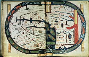 Manuscript Illumination Collection: MAP OF THE WORLD, c1060. Map of the world, centering on Jerusalem