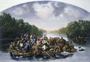 Red Fox Pillow Collection: Marion and his men crossing the Pee Dee River to harass the British in South Carolina during