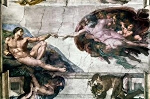 Creation of Adam Premium Framed Print Collection: MICHELANGELO: ADAM. The Creation of Adam. Fresco by Michelangelo from the Sistine Chapel