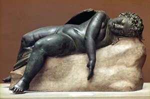Greek mythology sculptures Framed Print Collection: MYTHOLOGY: SLEEPING EROS. Hellenistic bronze from Greece, 250-150 B. C