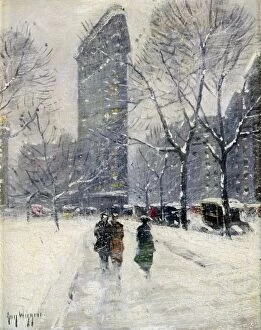 Fifth Avenue Collection: NEW YORK: FLATIRON, 1919. Madison Square (Flatiron Building). Oil painting by Guy Wiggins, 1919