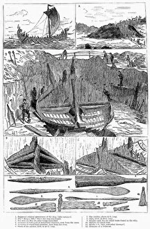 Related Images Greetings Card Collection: NORWAY: VIKING SHIP. Medieval viking ship discovered at Sandefjord, Norway. Line engraving, 1880