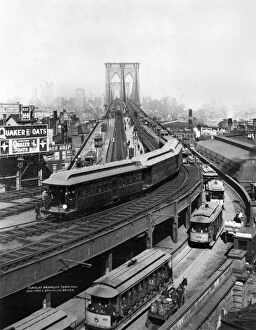 Brooklyn Bridge Framed Print Collection: NY: BROOKLYN BRIDGE, 1898. Curve at the Brooklyn terminal of the bridge, 1898