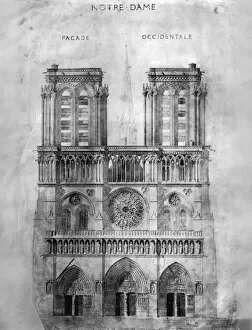 Gothic Architecture Fine Art Print Collection: PARIS: NOTRE DAME, 1848. The western facade of Notre Dame cathedral in Paris, France