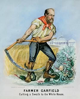 Advertising Collection: PRESIDENTIAL CAMPAIGN, 1880. Farmer Garfield Cutting a Swath to the White House