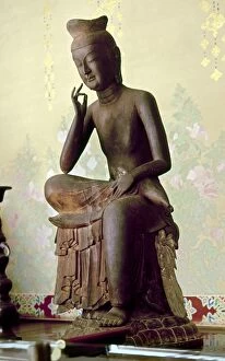 Related Images Collection: Red pine wood statue of Buddha of the Future, called Miroku Bosatsu or Maitreya, at Koryu-ji