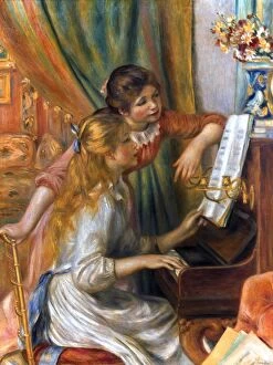 Pierre-Auguste Renoir Pillow Collection: RENOIR: GIRLS / PIANO, 1892. Pierre Auguste Renoir: Young Girls at a Piano. Oil on canvas, 1892