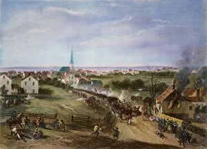 American Revolution Collection: The retreat of the British from the Battle of Concord, 19 April 1775: colored engraving