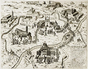 Line Collection: ROME: CHURCHES, 1575. Pilgrims visiting churches in Rome. Line engraving, 1575