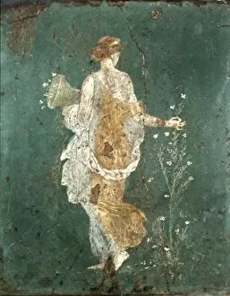Roman art Canvas Print Collection: ROME: YOUNG WOMAN. Young woman gathering flowers: Roman wall fresco, 1st century A. D