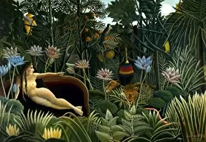 Jungle theme art Postcard Collection: ROUSSEAU: DREAM, 1910. Henri Rousseau: The Dream. Oil on canvas, 1910