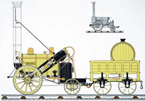 Trains and Trolleys Fine Art Print Collection: Schematic view of George Stephensons locomotive The Rocket of 1829