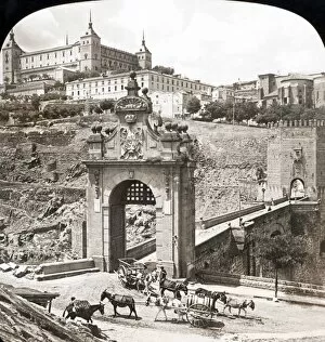 Bridges Metal Print Collection: SPAIN: TOLEDO, 1908. The Bridge of Alcantara, spanning the Tagus River and the Alcazar Fortress