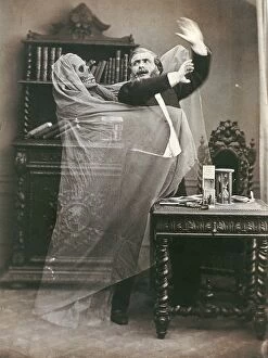 Sepia Collection: SPIRIT PHOTOGRAPH, 1863. French illusionist Henri Robin with a ghost