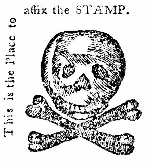 American History Photographic Print Collection: STAMP ACT: CARTOON, 1765. Anti-Stamp Act woodcut from the Pennsylvania Journal, 1765