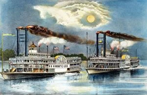 Nature-inspired paintings Poster Print Collection: STEAMBOAT RACE, 1870. The Great Mississippi Steamboat Race between the Robert E