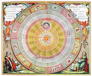 Plans and Diagrams Pillow Collection: With the sun at the center; Copernicus appears at lower right and Ptolemy at lower left