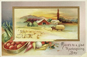 Thanksgiving Poster Print Collection: THANKSGIVING CARD, c1910. Heres to a glad Thanksgiving Day. American greeting card, c1910