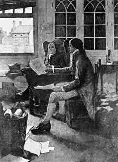Franklin Collection: Thomas Jefferson reading his rough draft of the Declaration of Independence to Benjamin Franklin