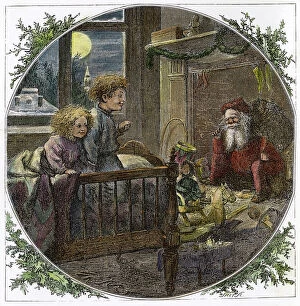 Thomas Nast Premium Framed Print Collection: THOMAS NAST: SANTA CLAUS. Santa Claus coming down the chimney