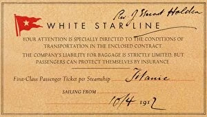 Ancient artifacts and relics Photographic Print Collection: TITANIC: FIRST CLASS TICKET. First class ticket for the Titanic held by the Reverand Stuart Holden