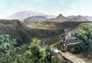 Trains and Trolleys Framed Print Collection: VELASCO: THE TRAIN, 1897. The Train, in the shadow of the volcano El Citlaltepetl