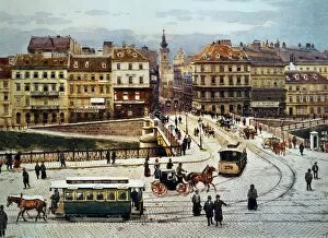 Trains and Trolleys Framed Print Collection: VIENNA: FERDINANDSBREUCKE. View of the Ferdinandsbreucke (Ferdinands Bridge), Vienna, in winter