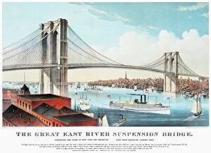 Brooklyn Bridge Poster Print Collection: VIEW OF BROOKLYN BRIDGE. Lithograph, 1883, by Currier & Ives