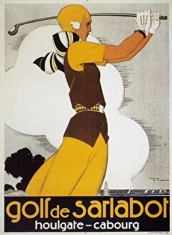 Vintage Ads Framed Print Collection: Woman golfer featured on a French tourist poster for the Brittany resort area, c1930