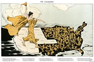 Suffragettes Premium Framed Print Collection: WOMENs SUFFRAGE, 1915. The Awakening. American cartoon, 1915, by Henry Mayer