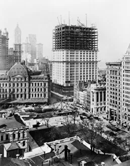 City Hall Collection: WOOLWORTH BUILDING, 1912. Partially constructed lower section of the Woolworth
