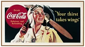Bottle Collection: World War II themed Coca-Cola advertisement poster, 1941