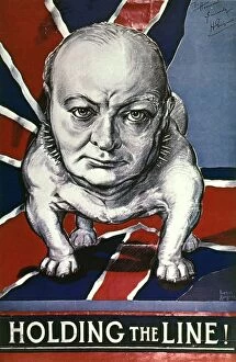 Winston Churchill Cushion Collection: WWII: CHURCHILL POSTER 1942. Holding the Line. Winston Churchill as defiant British bulldog on a