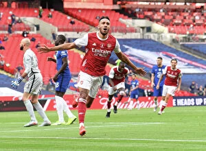 Sporting Venues Poster Print Collection: Arsenal's Aubameyang Scores in Empty FA Cup Final: Arsenal vs. Chelsea (2020)