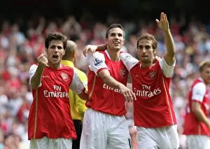 Fulham Jigsaw Puzzle Collection: Robin van Persie Cesc Fabregas and Mathieu Flamini celebrate the 2nd Arsenal goal scored by Alex