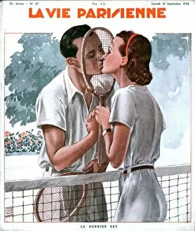 Tennis Poster Print Collection: La Vie Parisienne 1938 1930s France magazines couples kissing kisses tennis rackets