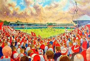 Rugby Collection: Knowsley Road Stadium Fine Art - St Helens Rugby League Club