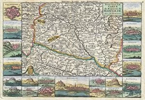 Hungary Pillow Collection: 1747 La Feuille Map Of Hungary Topography Cartography