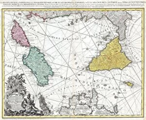 Malta Canvas Print Collection: 1762 Homann Heirs Map Of Sicily Sardenia Corsica And Malta