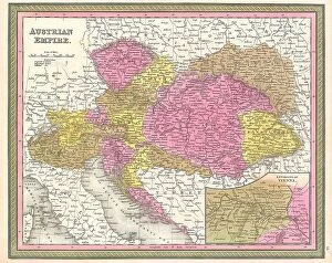 Hungary Pillow Collection: 1850 Mitchell Map Of Austria Hungary And Transylvania