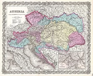 Hungary Pillow Collection: 1855 Colton Map Of Austria Hungary And The Czech Republic