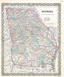 Georgia Premium Framed Print Collection: 1855 Colton Map Of Georgia Topography Cartography