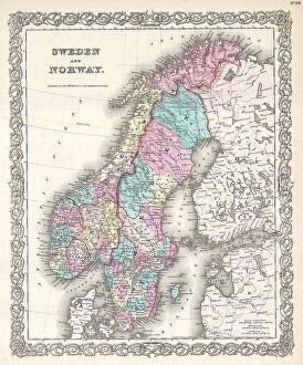 Finland Pillow Collection: 1855 Colton Map Of Scandinavia Norway Sweden