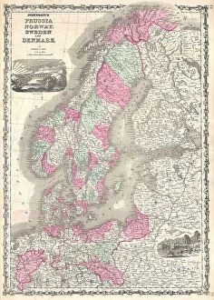 Finland Pillow Collection: 1862 Johnson's Map Of Scandinavia Norway Sweden