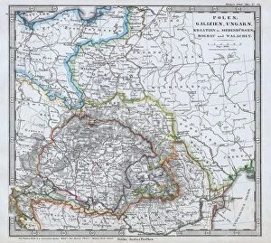 Poland Pillow Collection: 1862 Stieler Map Of Poland And Hungary Topography